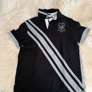 Tommy Hilfiger Black and Gray Striped Polo